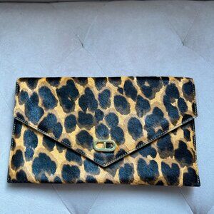 DEE OCLEPPO Animal Hair/Print Gold Hardware Clutch Bag